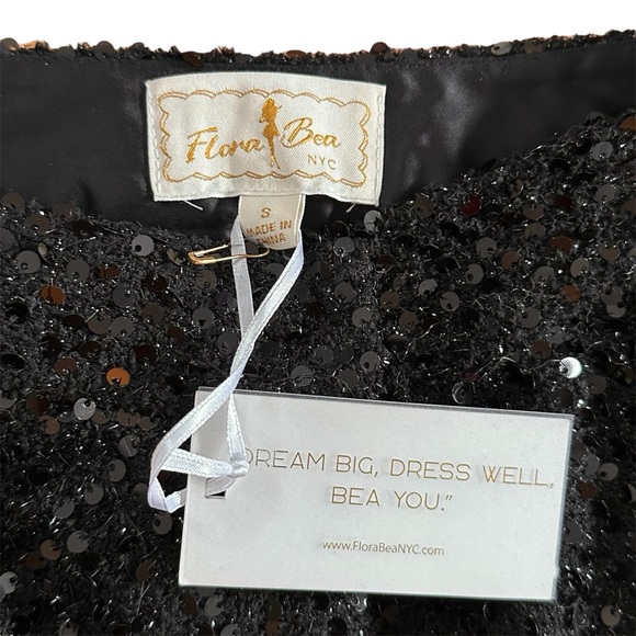 NWT Flora Bea NYC Boutique Kelsey Black Sequin cropped flare pants lined Sz S - Picture 6 of 11